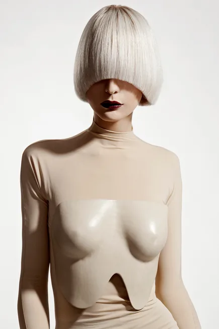 Modelka s platinově blond mikádem